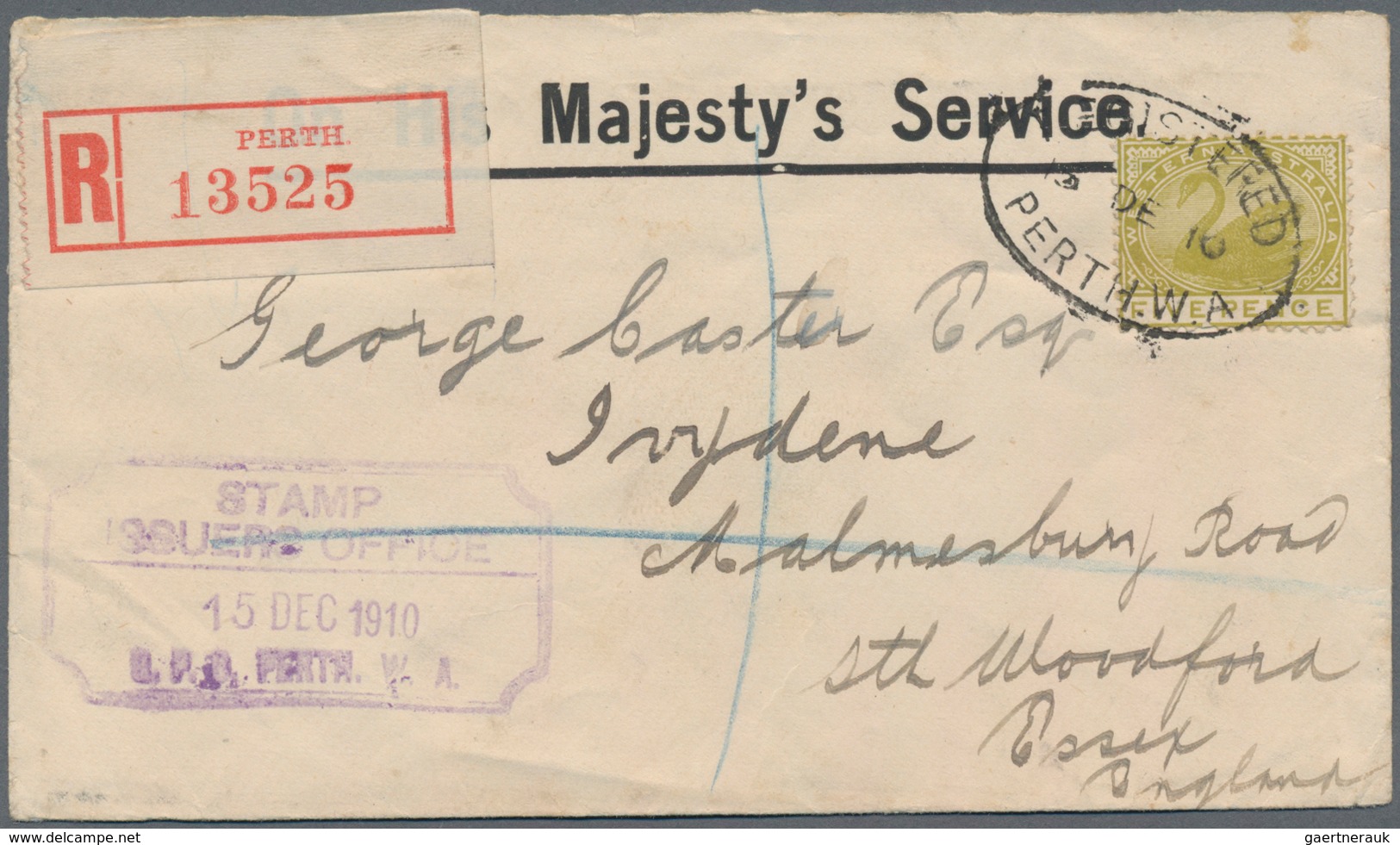 Westaustralien: 1910 (15.12.), Swan 5d. Olive-bistre Single Use On Registered OHMS Cover From PERTH - Brieven En Documenten