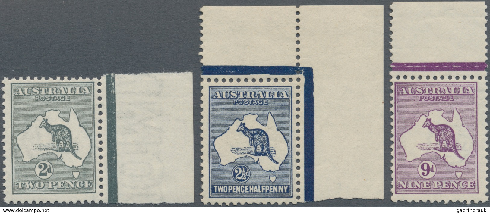 Australien: 1913, Kangaroos 1st Wmk. 2d. Grey From Right Margin, 2½d. Indigo From Upper Right Corner - Other & Unclassified
