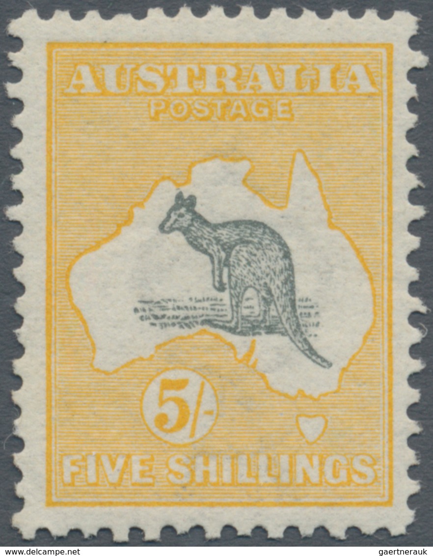 Australien: 1913, Kangaroo 5s. Grey And Yellow 1st Wmk., Mint Very Lightly Hinged (small Ink Dot At - Andere & Zonder Classificatie