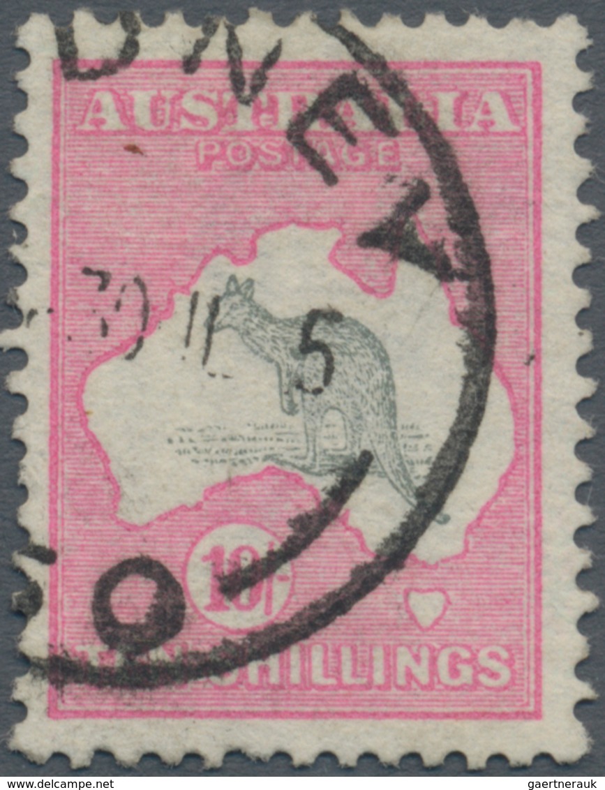 Australien: 1913, Kangaroo 10s. Grey And Pink 1st Wmk. Fine Commercially Used With Large Part '(SY)D - Other & Unclassified