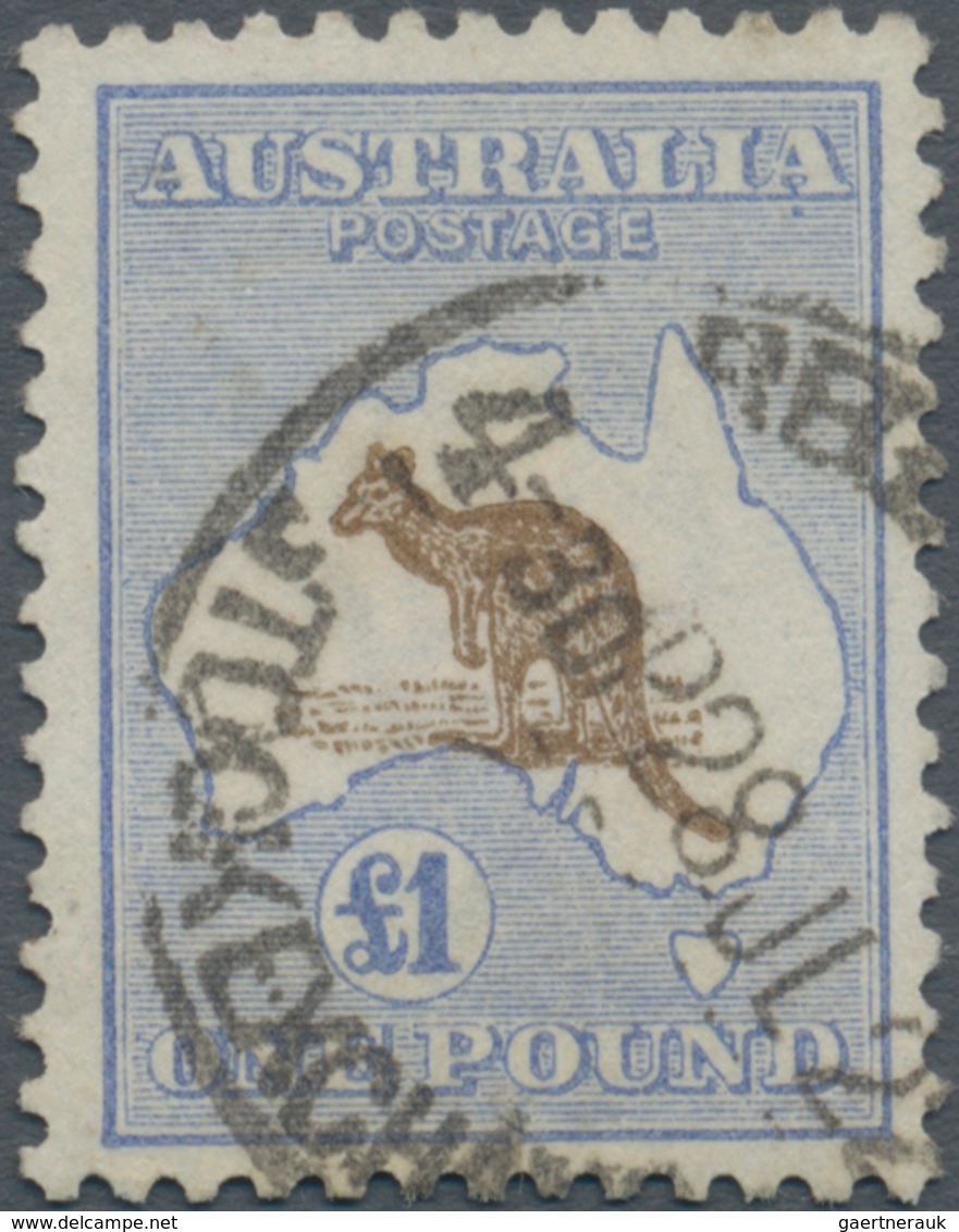 Australien: 1916, Kangaroo £1 Chocolate And Dull Blue 3rd Wmk. Well Centred And Fine Used With Part - Andere & Zonder Classificatie