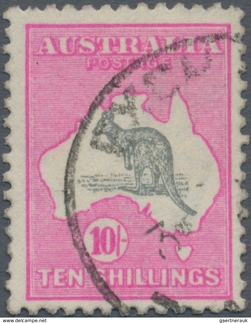 Australien: 1918, Kangaroo 10s. Grey And Bright Aniline Pink 3rd Wmk. Fine Used With Part 'EXCH(ange - Other & Unclassified