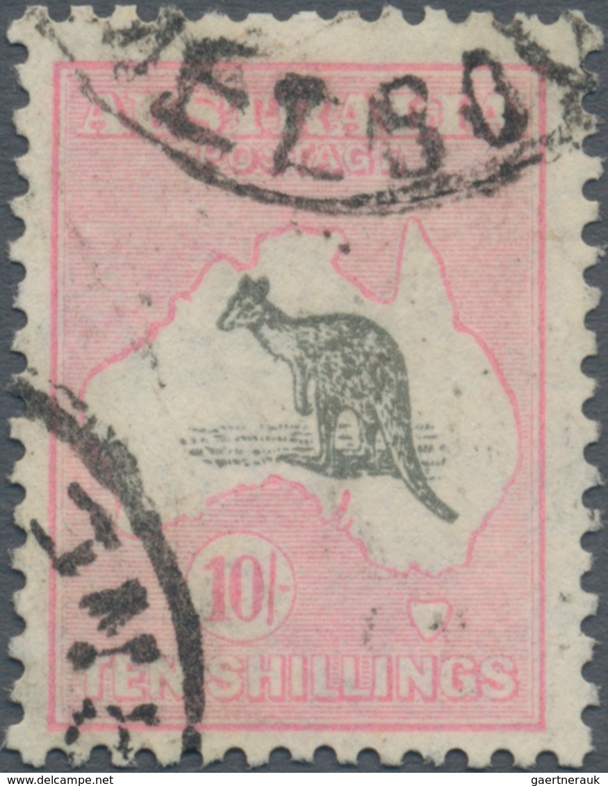 Australien: 1929, Kangaroo 10s. Grey And Pink With Small Mult. Wmk. Used With Two Poor Part 'Melbour - Andere & Zonder Classificatie