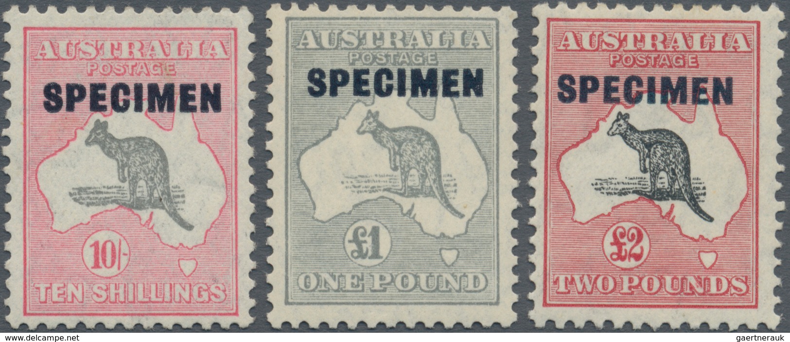 Australien: 1932/1935, Kangaroos Set Of Three 10s. Grey And Pink, £1 Grey And £2 Black And Rose With - Other & Unclassified