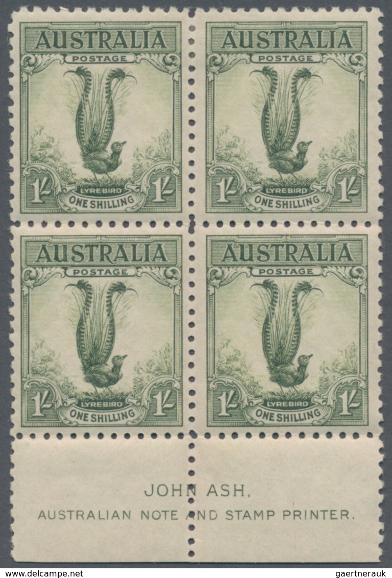 Australien: 1932, Lyrbird 1s. Green Block Of Four From Lower Margin With 'JOHN ASH' Imprint, Upper S - Andere & Zonder Classificatie