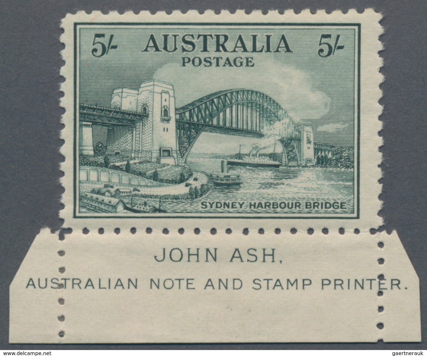 Australien: 1932, Sydney Harbour Bridge 5s. Dark Green Single Stamp From Lower Margin With Complete - Other & Unclassified