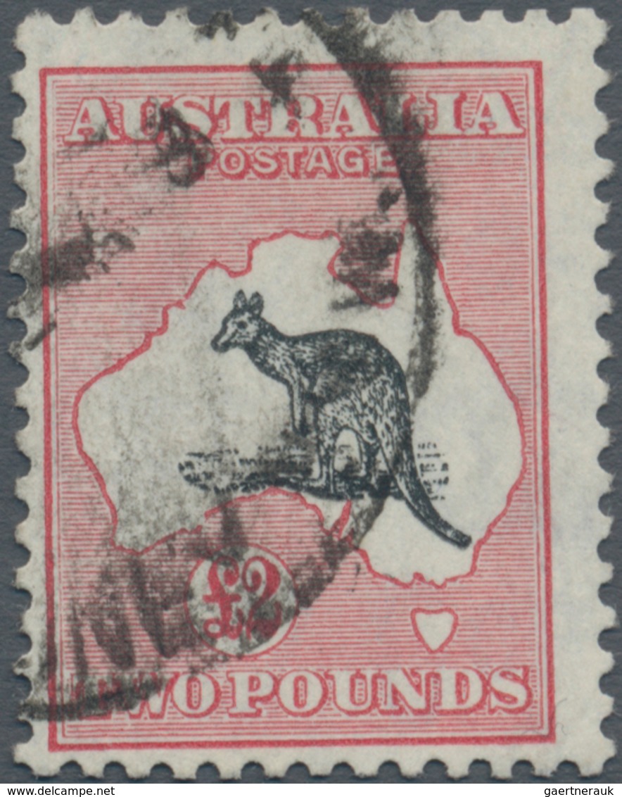 Australien: 1934, Kangaroo £2 Black And Rose CofA Wmk. Used With Heavy (smudged) Cds., Scarce Stamp! - Andere & Zonder Classificatie