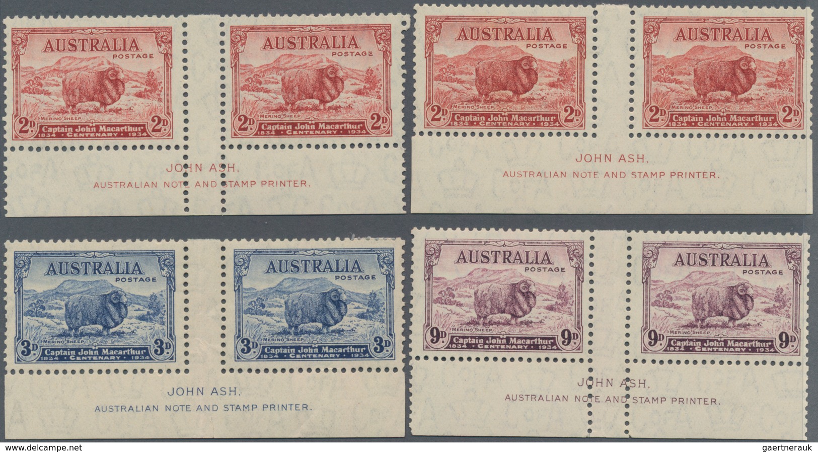 Australien: 1934, Macarthur Death Centenary Complete Set Of Four Incl. 2d. White And Dark Hills In H - Other & Unclassified