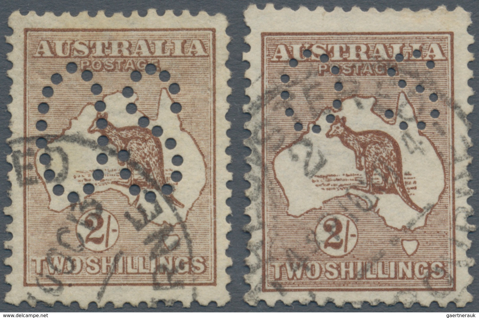Australien - Dienstmarken Mit OS-Lochung: 1913/1914, Kangaroos 2s. Brown 1st Wmk. Two Stamps Punctur - Officials