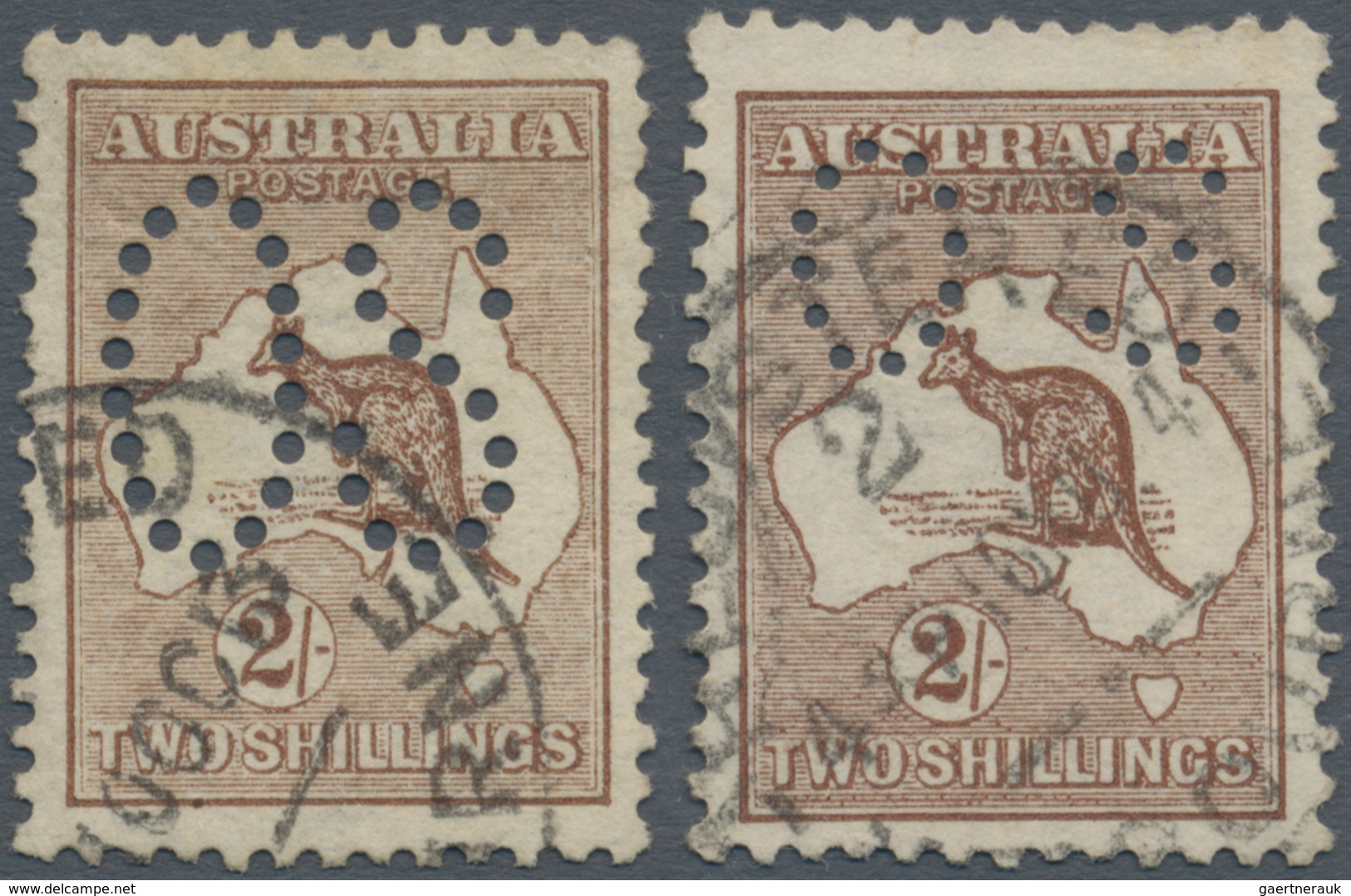 Australien - Dienstmarken Mit OS-Lochung: 1913/1914, Kangaroos 2s. Brown 1st Wmk. Two Stamps Punctur - Dienstzegels