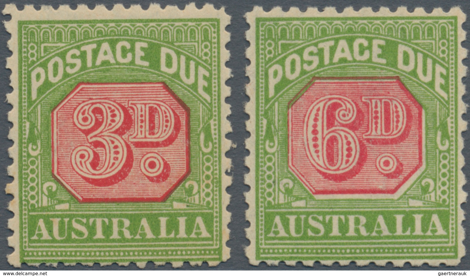 Australien - Portomarken: 1936, Postage Dues 3d. And 6d. Carmine-red/yellow-green With Wmk. Crown Ov - Impuestos