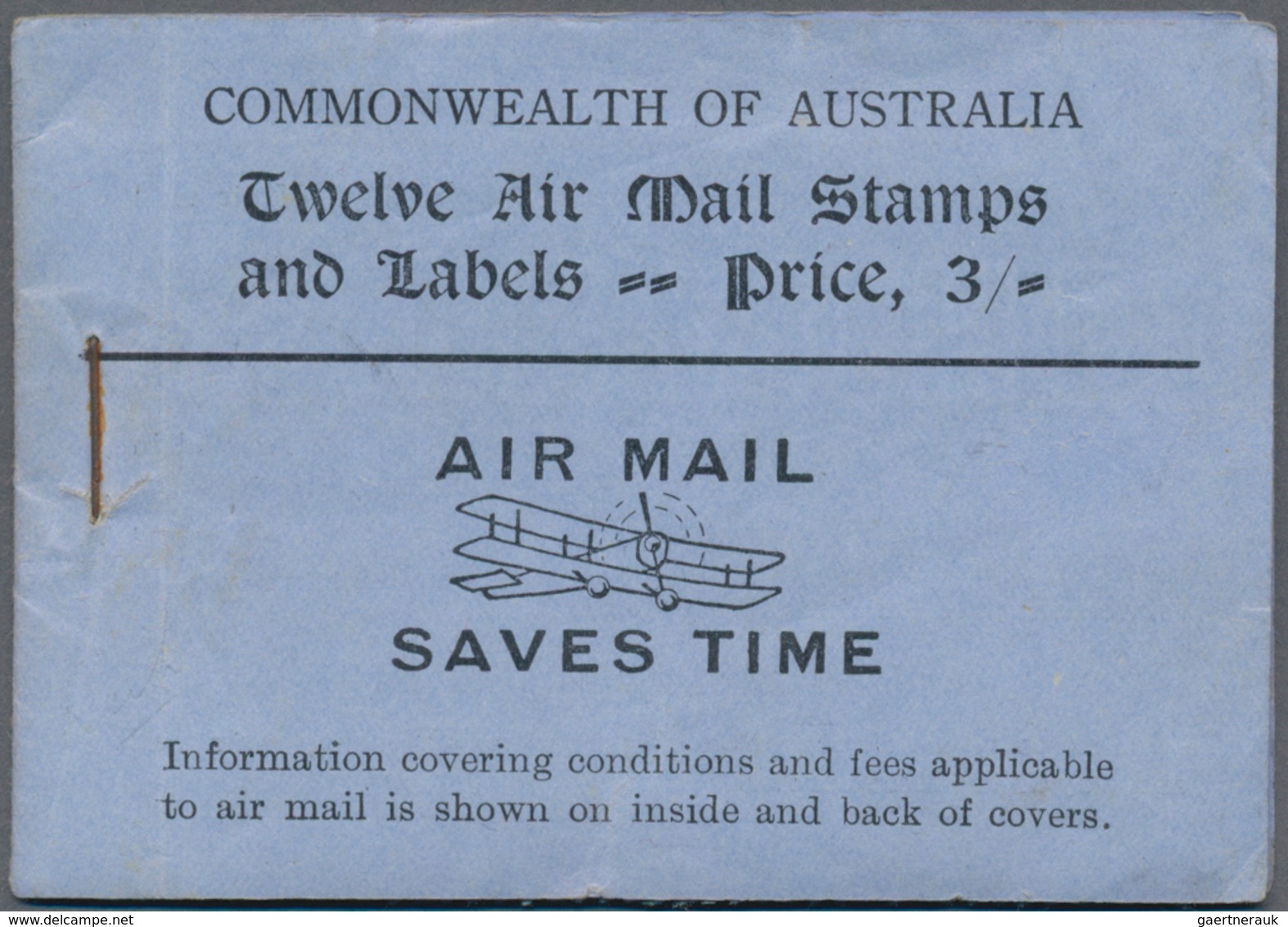 Australien - Markenheftchen: 1930, Airmail BOOKLET 3s. With Blue Cover Containing 12 X Airmail Stamp - Postzegelboekjes