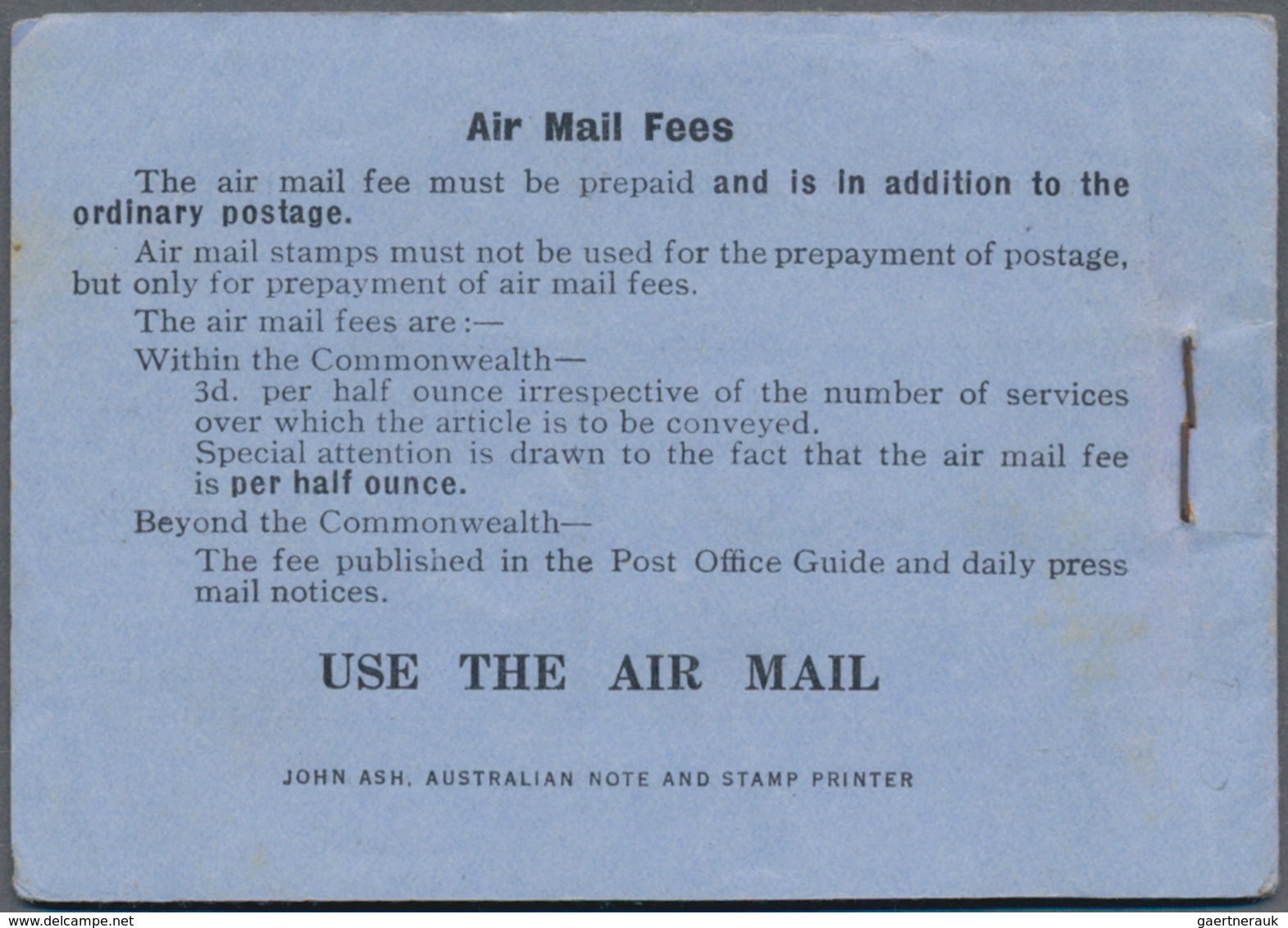 Australien - Markenheftchen: 1930, Airmail BOOKLET 3s. With Blue Cover Containing 12 X Airmail Stamp - Booklets