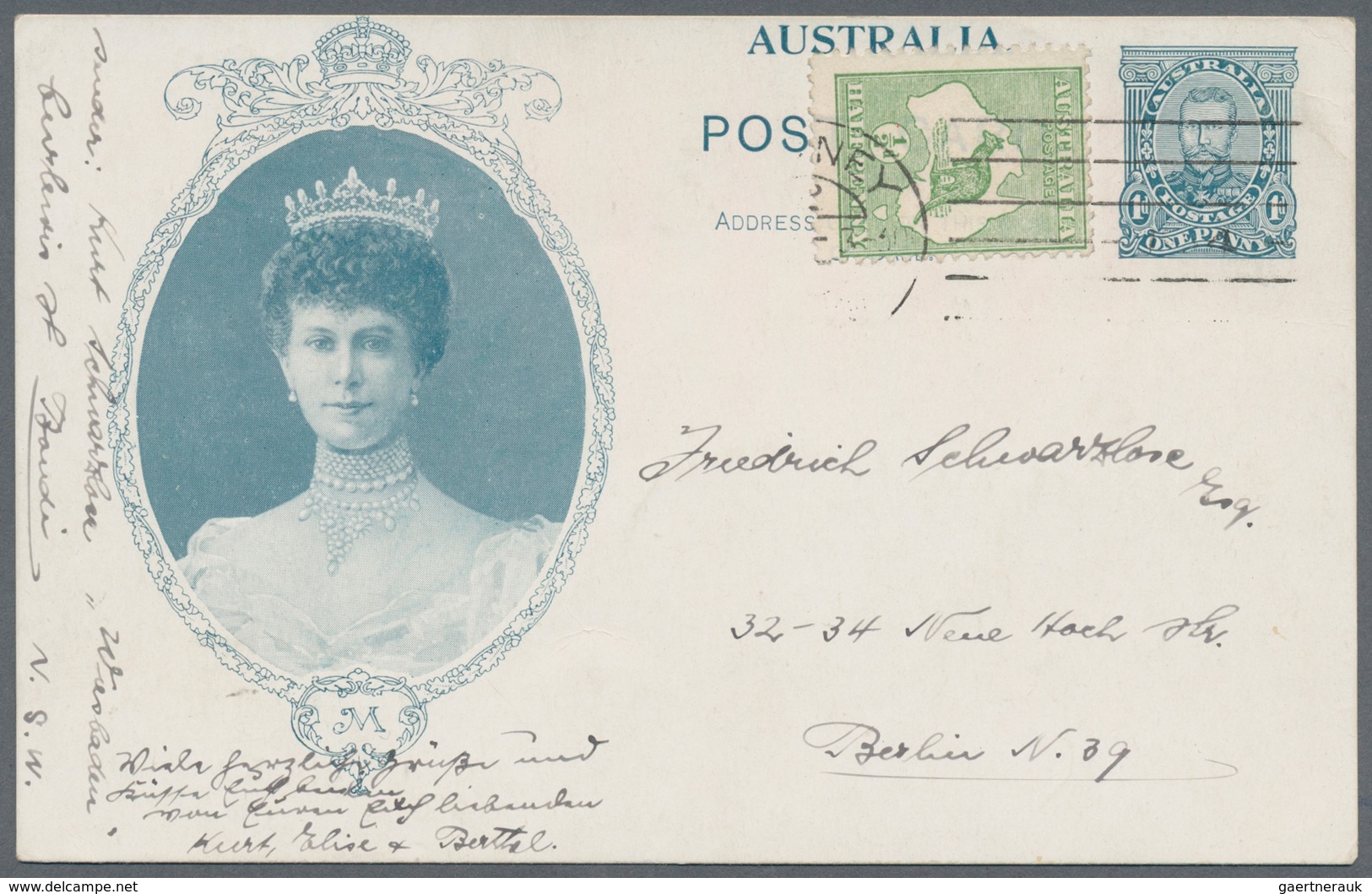 Australien - Ganzsachen: 1911, 'Coronation Postcard' KGV 1d. Sideface (Queen Mary) Uprated With Kang - Postal Stationery