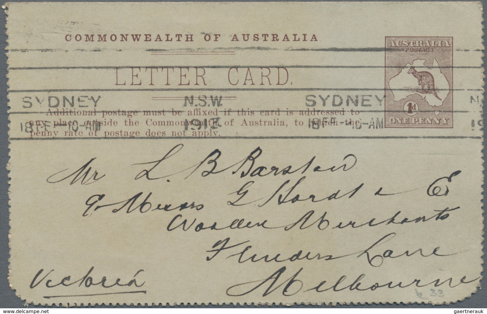 Australien - Ganzsachen: 1913/1916, six lettercards incl. four Kangaroos 1d. with views 'HUONVILLE T