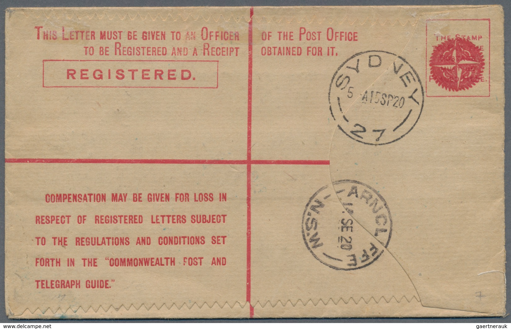 Australien - Ganzsachen: 1920 (14.9.), Registered Letter KGV 4d. Orange (NSW Stock With Red Star Opt - Postal Stationery