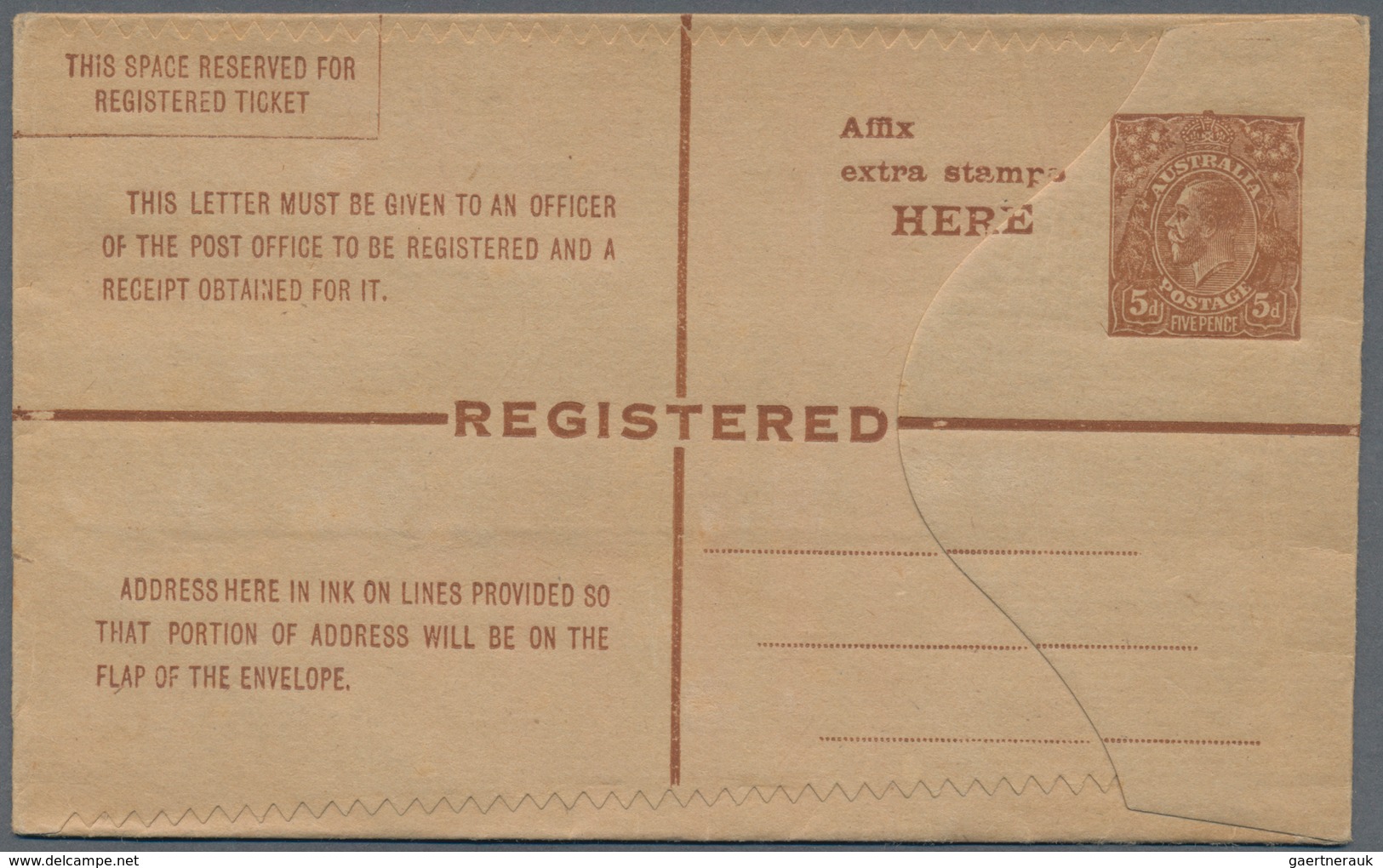 Australien - Ganzsachen: 1922/1923, Two Different Registered Letters KGV 5d. Brown With Curved Flap - Postwaardestukken