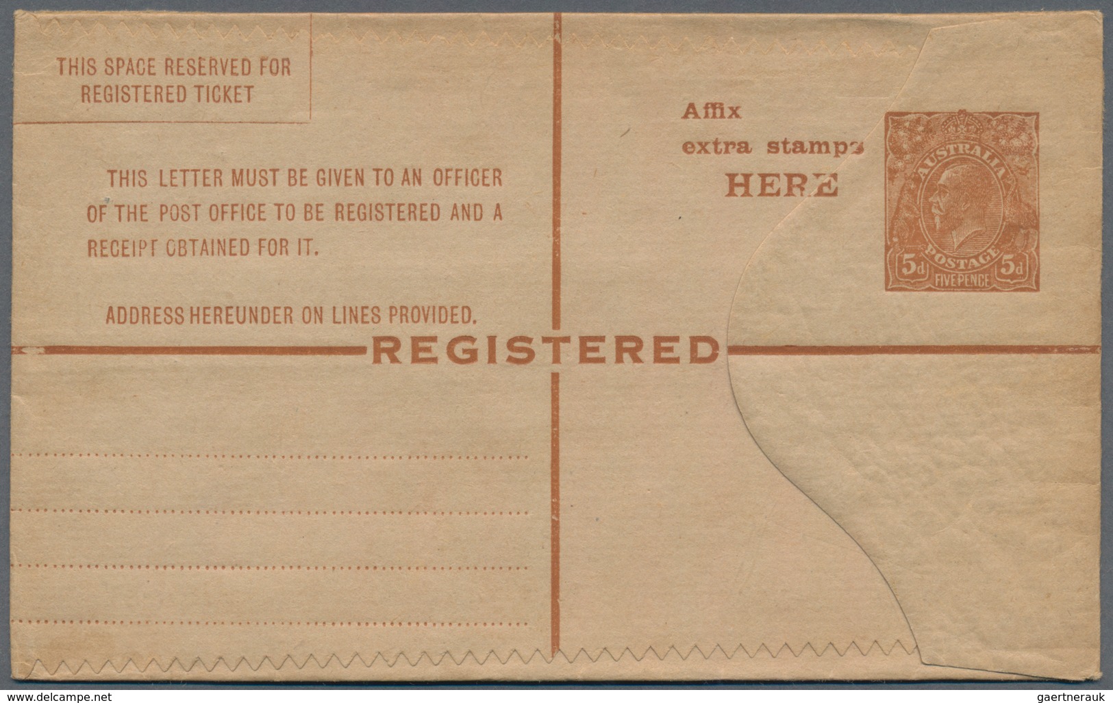 Australien - Ganzsachen: 1922/1923, Two Different Registered Letters KGV 5d. Brown With Curved Flap - Ganzsachen