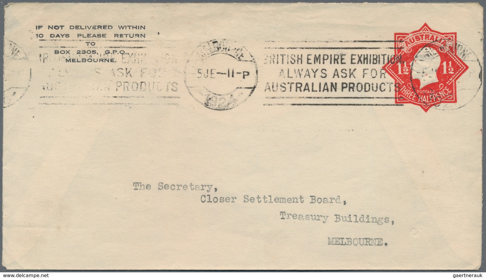 Australien - Ganzsachen: 1922/1924, Two Postal Stationery Envelopes Used, With 1922 2d. Red On White - Postal Stationery