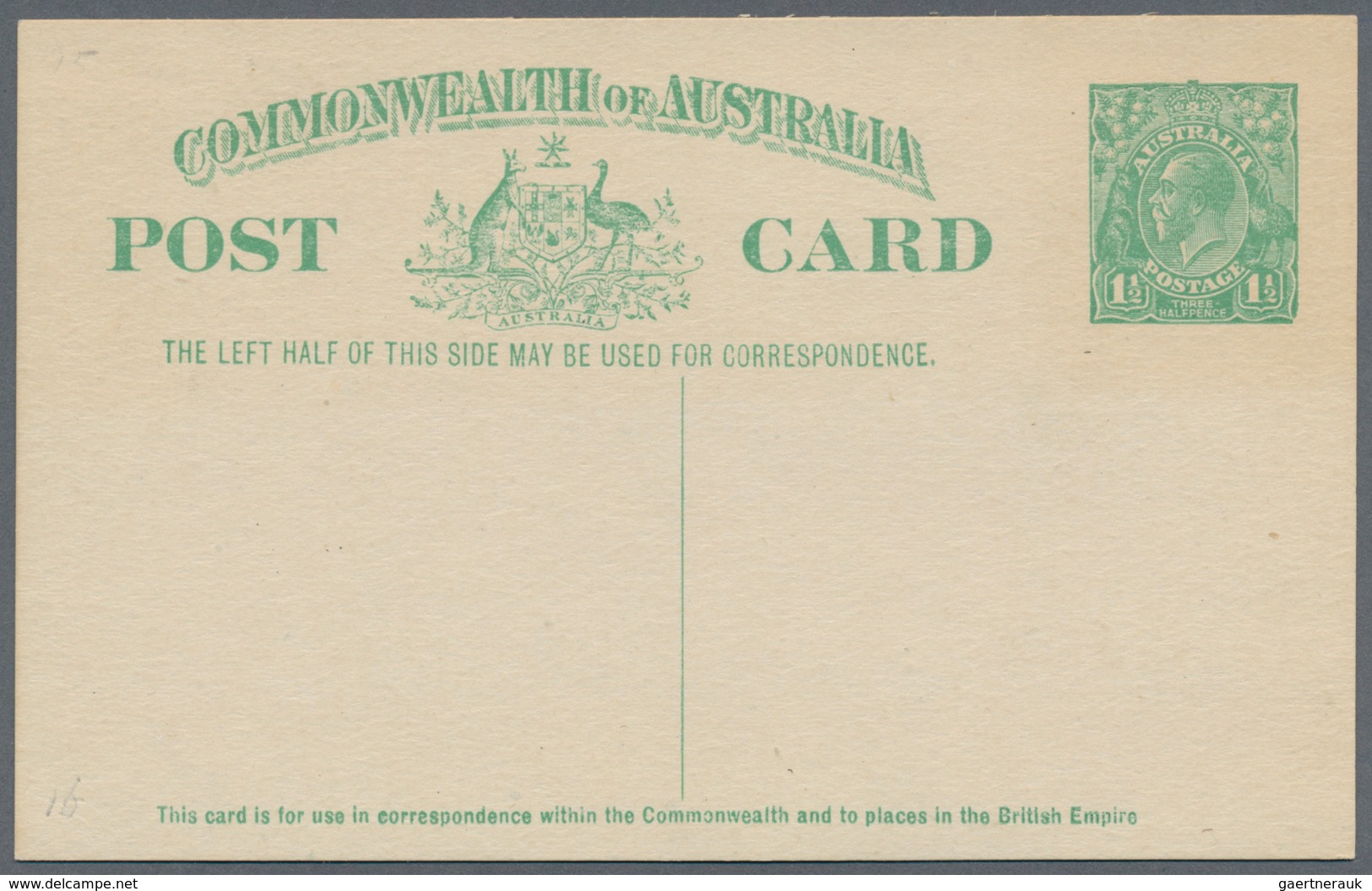 Australien - Ganzsachen: 1923, Two Different Postcards KGV 1½d. Emerald-green With And Without Footn - Postwaardestukken