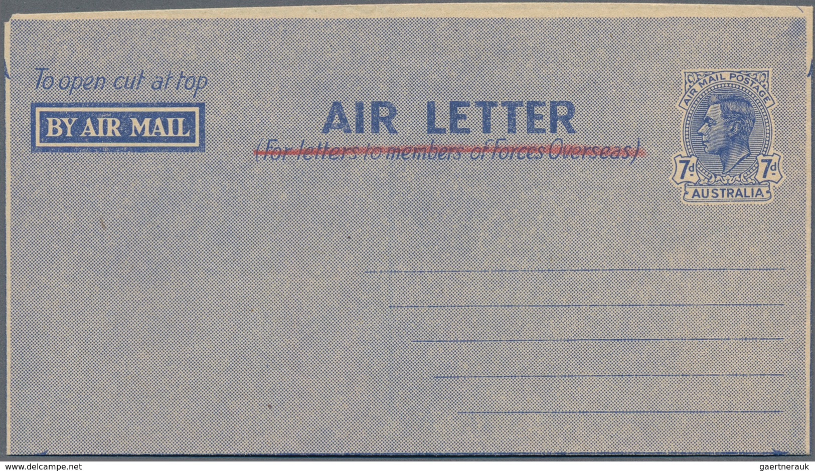 Australien - Ganzsachen: 1944, KGVI 7d AIR LETTER (two Words) Inscribed 'For Letters To Members Of F - Postwaardestukken