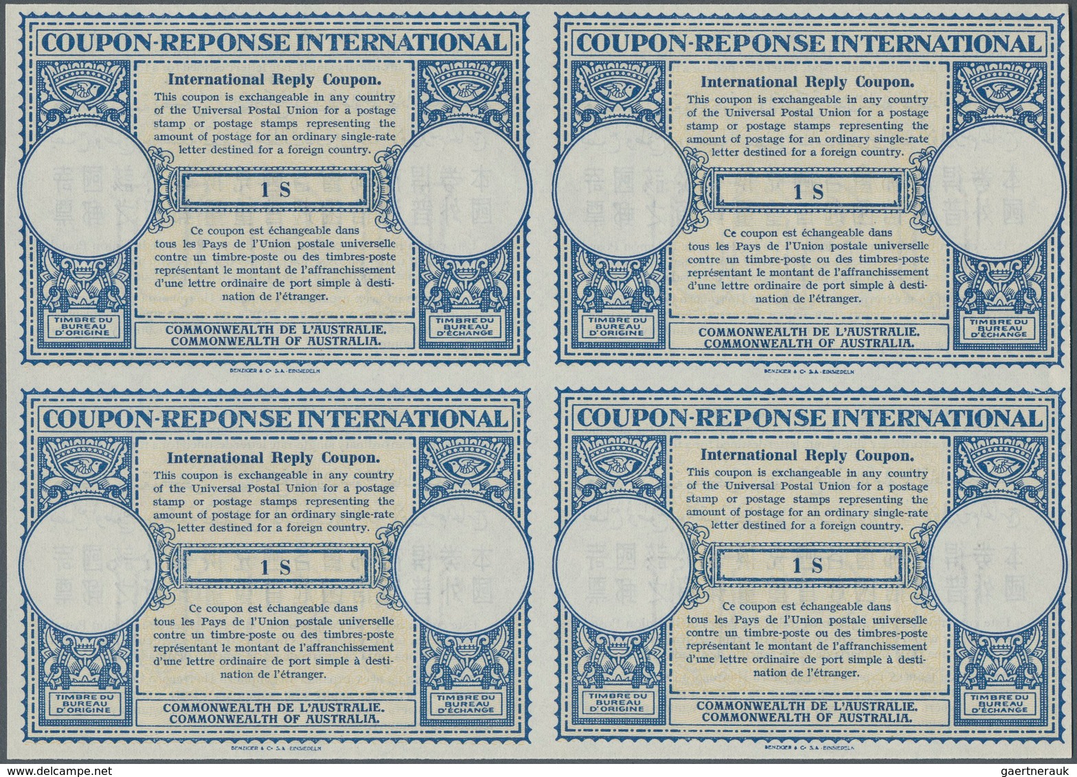 Australien - Ganzsachen: 1950. International Reply Coupon 1 S (London Type) In An Unused Block Of 4. - Postwaardestukken