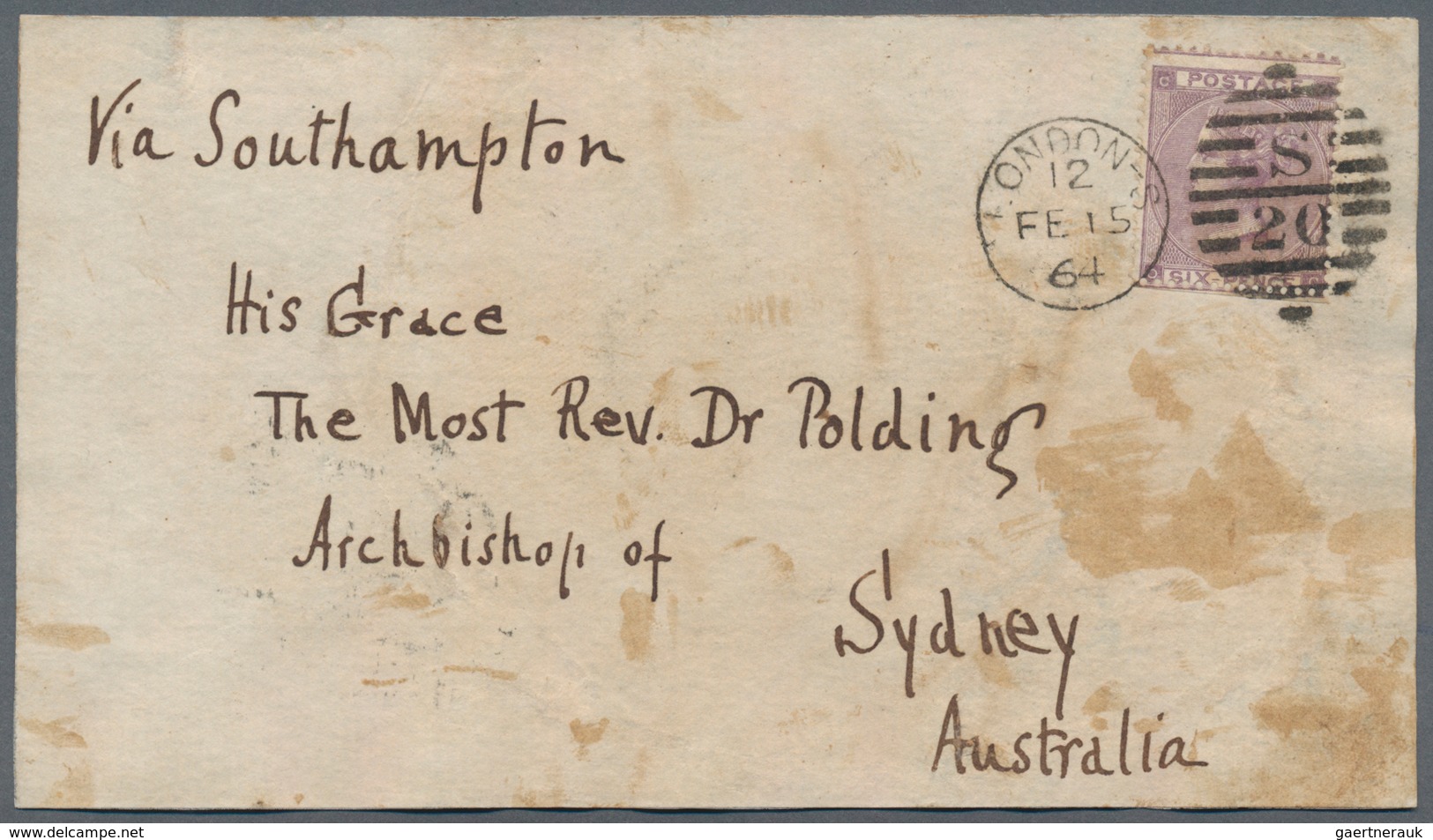 Australien - Besonderheiten: 1864, Single-rate Unpaid Letter From Rome To The Archbishop Of Sydney, - Andere & Zonder Classificatie