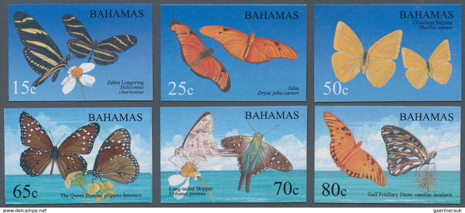 Bahamas: 2008. Complete Set "Butterflies" (6 Values) In IMPERFORATE Single Stamps Showing "Heliconiu - Bahamas (1973-...)