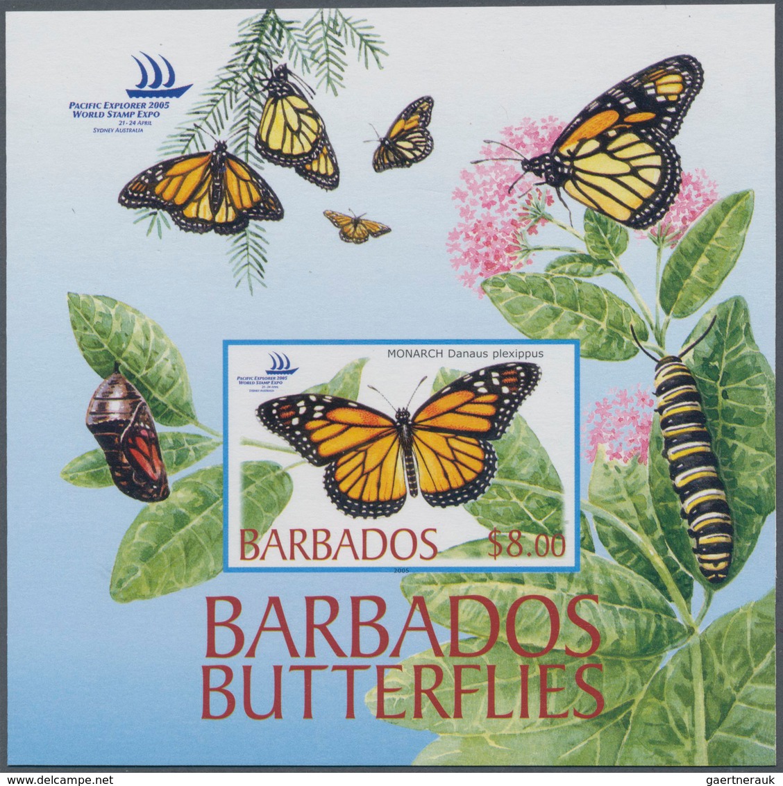 Barbados: 2005. IMPERFORATE Souvenir Sheet For The BUTTERFLIES Series Showing Monarch. Mint, NH. Rar - Barbados (1966-...)