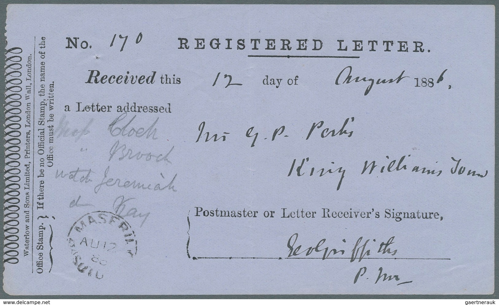 Basutoland: 1886/1887, Five 'Registered Letter Receipts' All Cancelled With Fine MASERU/BASUTOLAND C - 1933-1964 Crown Colony