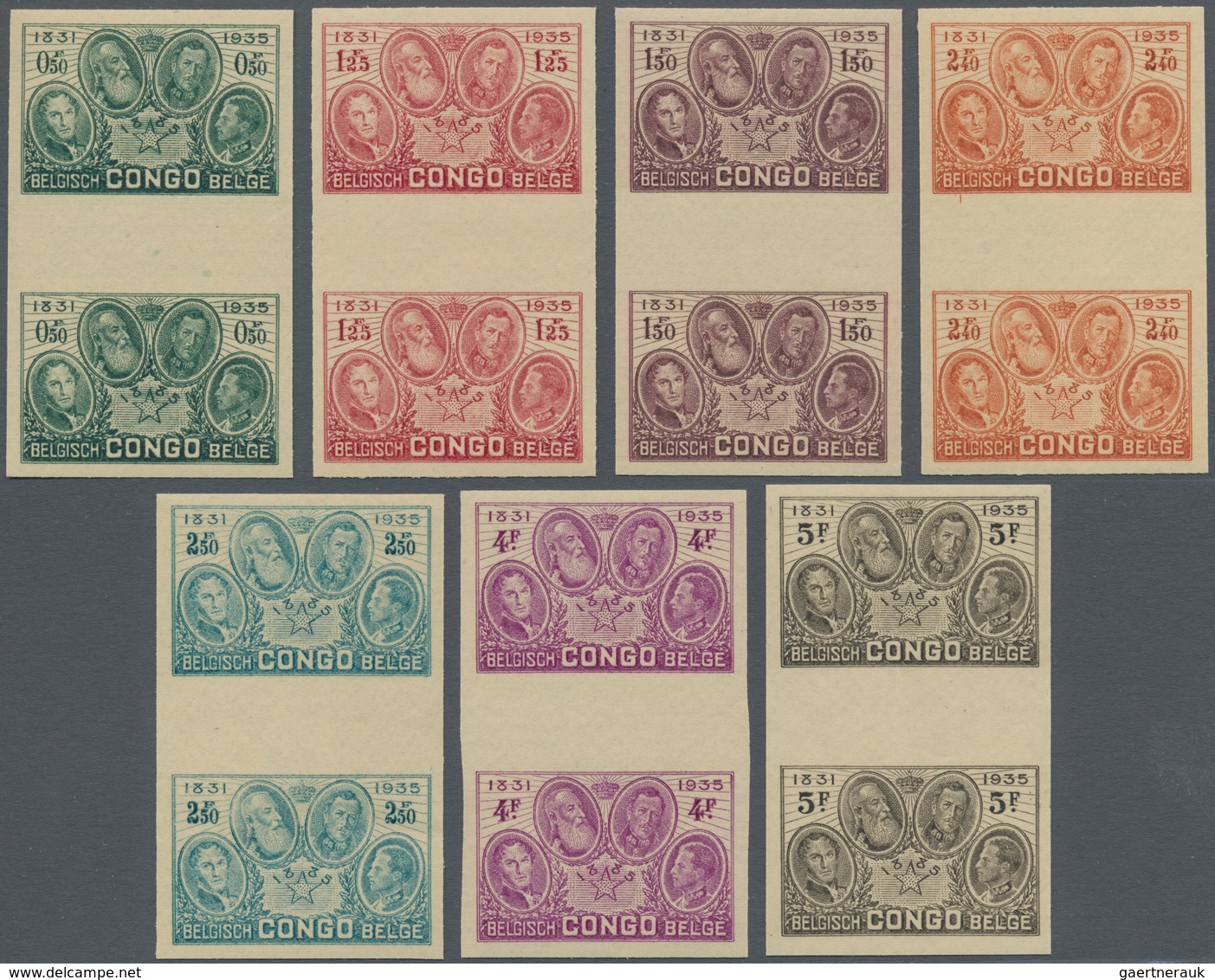 Belgisch-Kongo: 1935, 50th Anniversary Of Congo State, 0.50fr. To 5fr., Complete Set In IMPERFORATE - Covers & Documents