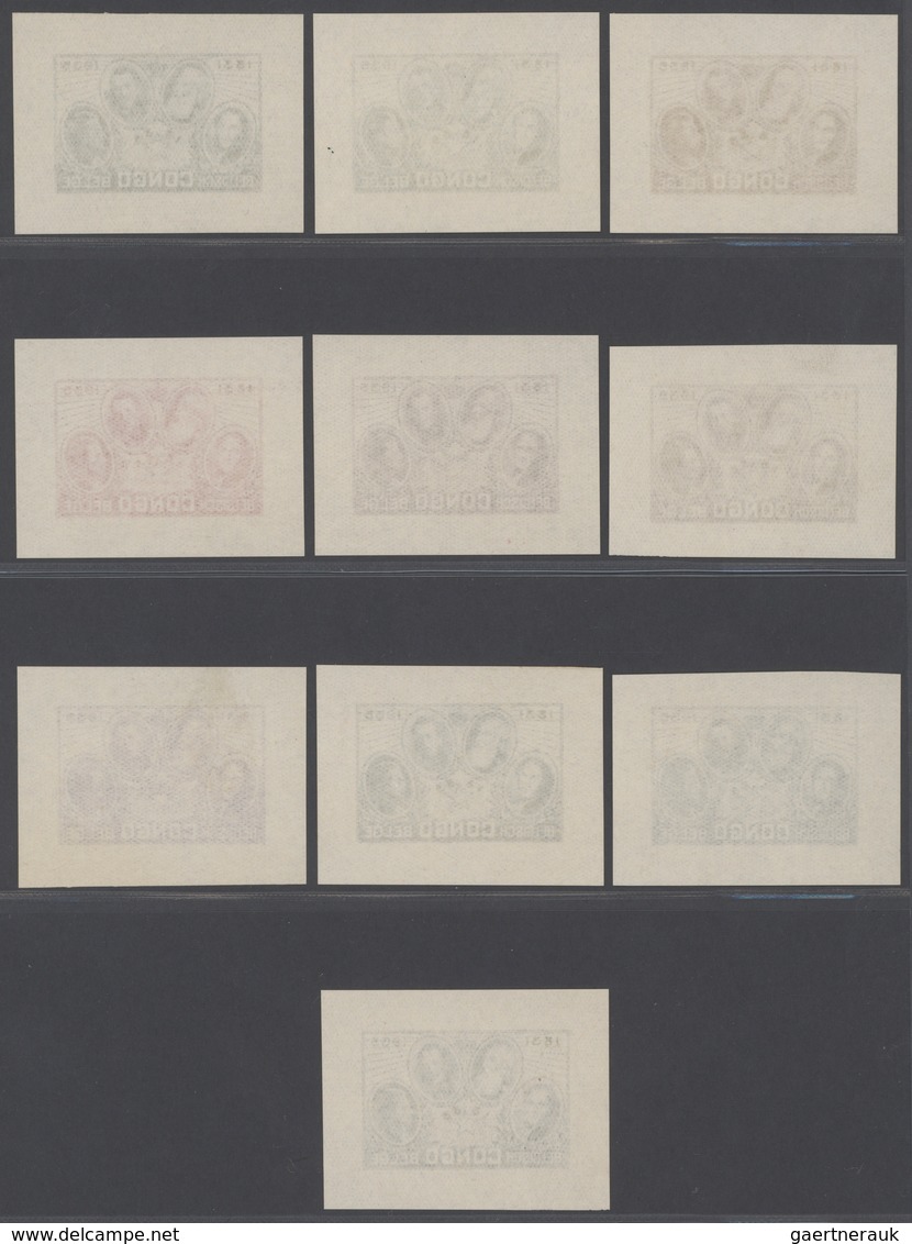 Belgisch-Kongo: 1935 Clp Set Of 10 Color Trials In Gravur Printing, Without Face Value , Imperf And - Covers & Documents