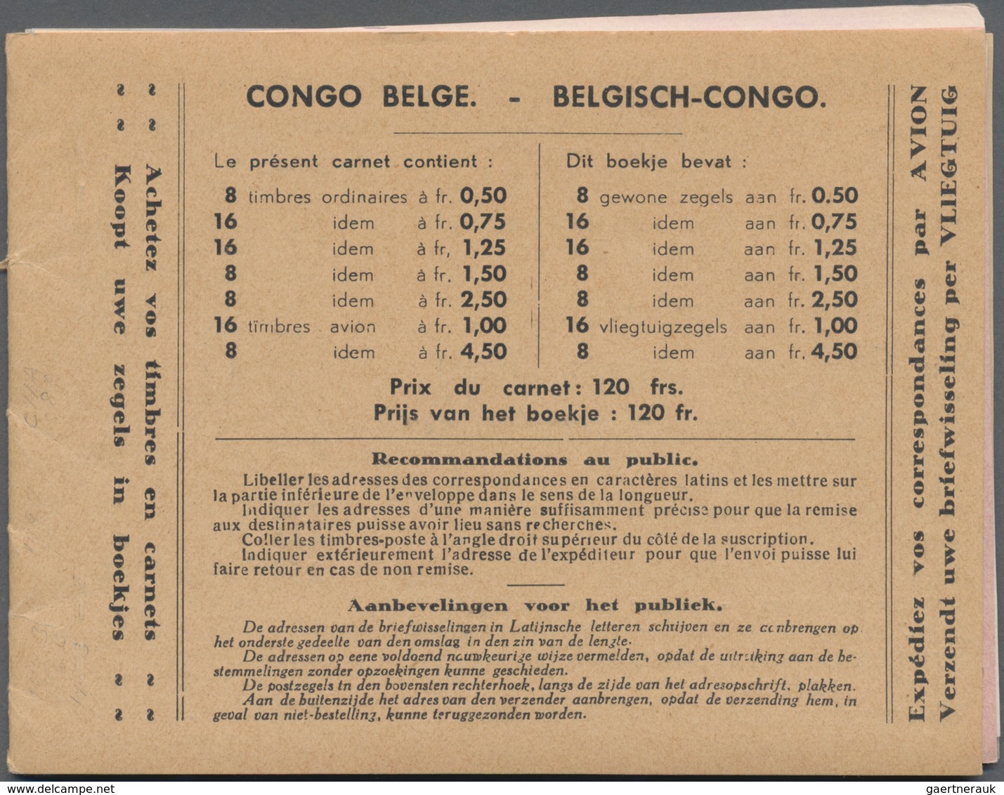 Belgisch-Kongo: 1937, Stamp Booklet Containing Total 80 Definitive And Airmail Stamps In Blocks Of E - Brieven En Documenten