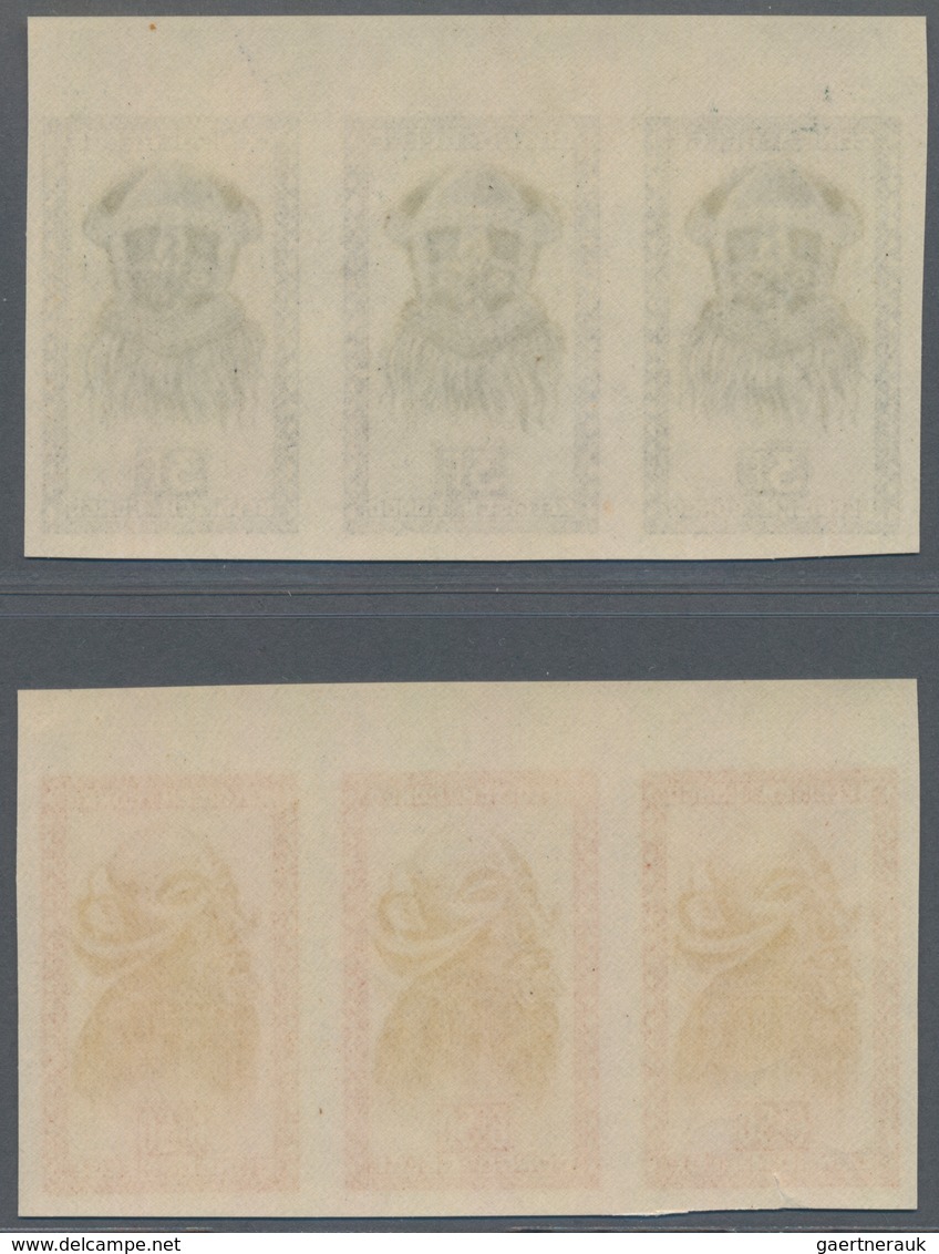 Belgisch-Kongo: 1949, African Art 3 Franc And 6,50 Franc Imperforated In Strip Of Three - Brieven En Documenten