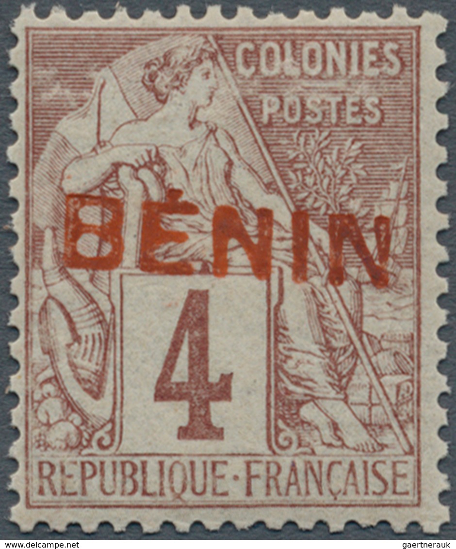 Benin: 1892, 4c Claret, Lavender, Overprinted "Benin" In RED, NON ISSUED, Mint, NH, Signed By Calves - Benin - Dahomey (1960-...)