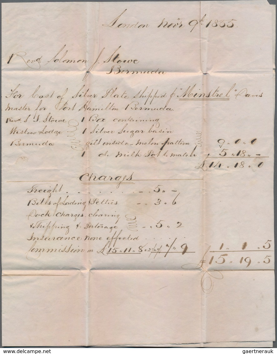 Bermuda-Inseln: 1855, Folded Letter From London Via Liverpool And Halifax, Canada. Then Forwarded By - Bermuda