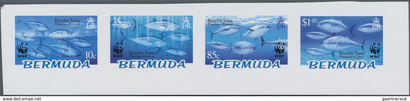 Bermuda-Inseln: 2004, Bluefin Thuna, IMPERFORATE Proof Se-tenant Strip Of Four, Mint Never Hinged. - Bermuda