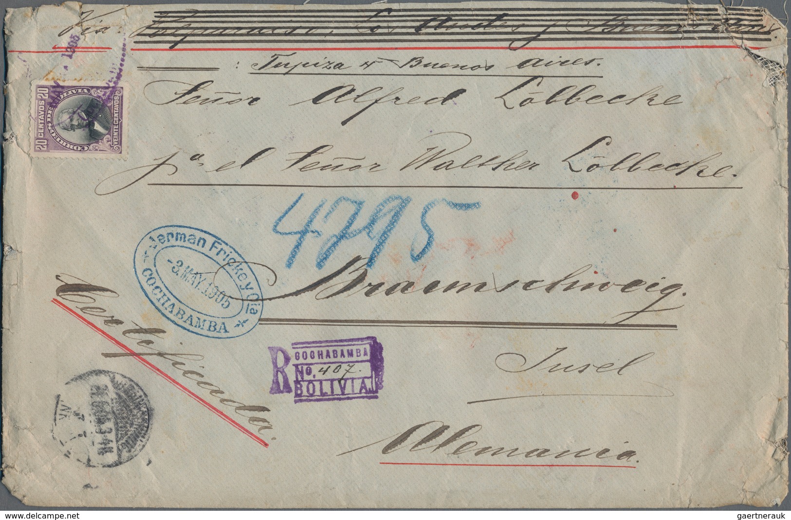 Bolivien: 1905, Very Decorative Registered Letter With Bulk Franking Of Thirty-five Items On Reverse - Bolivië