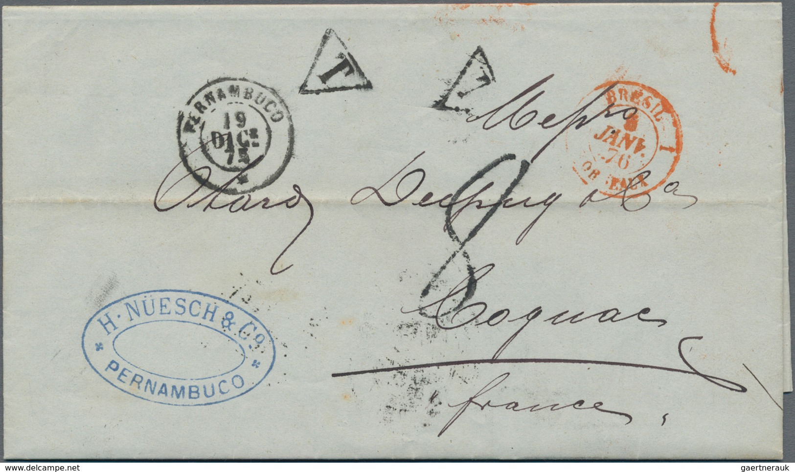 Brasilien - Vorphilatelie: 1849/1875-76: Four Stampless Transatlantic Letters To Europe, With 1849 L - Prephilately