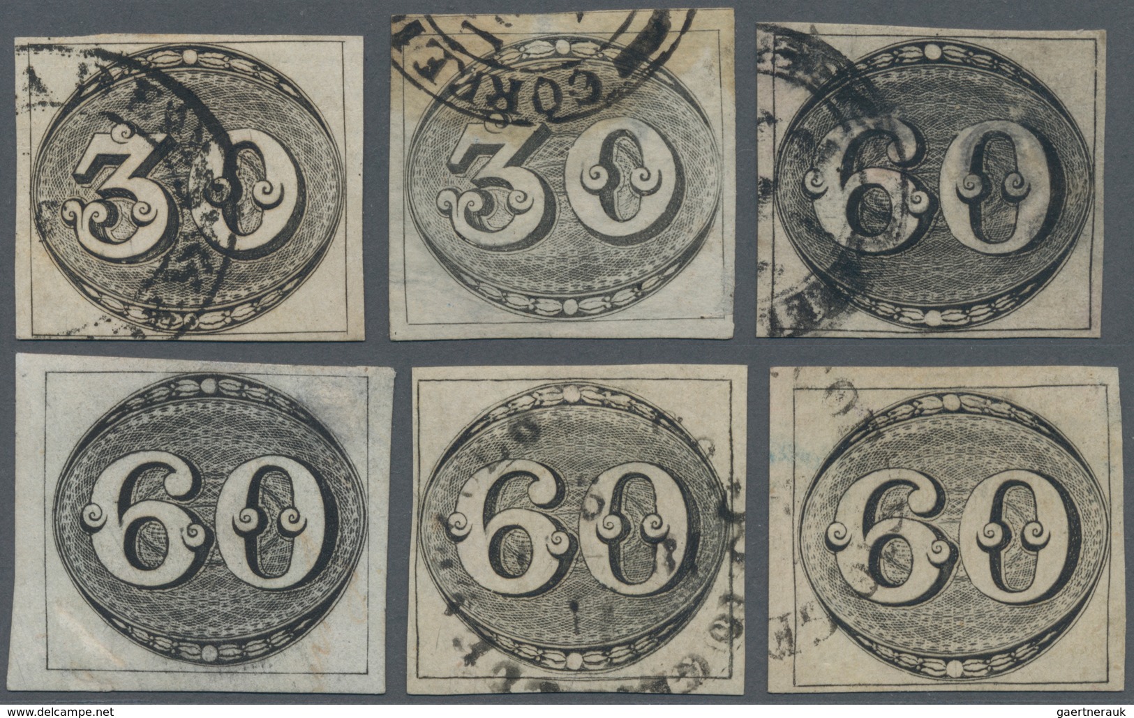 Brasilien: 1843, Bull's Eye 30 R. Black And 60 R. Black, Two Fine Used 30 R. Stamps And Four 60 R. S - Andere & Zonder Classificatie