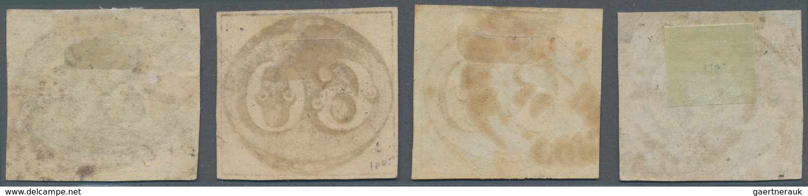 Brasilien: 1843, Bull's Eye 60 R. Black Four Stamps On Thin And Thick Paper, Different Colors And Im - Other & Unclassified