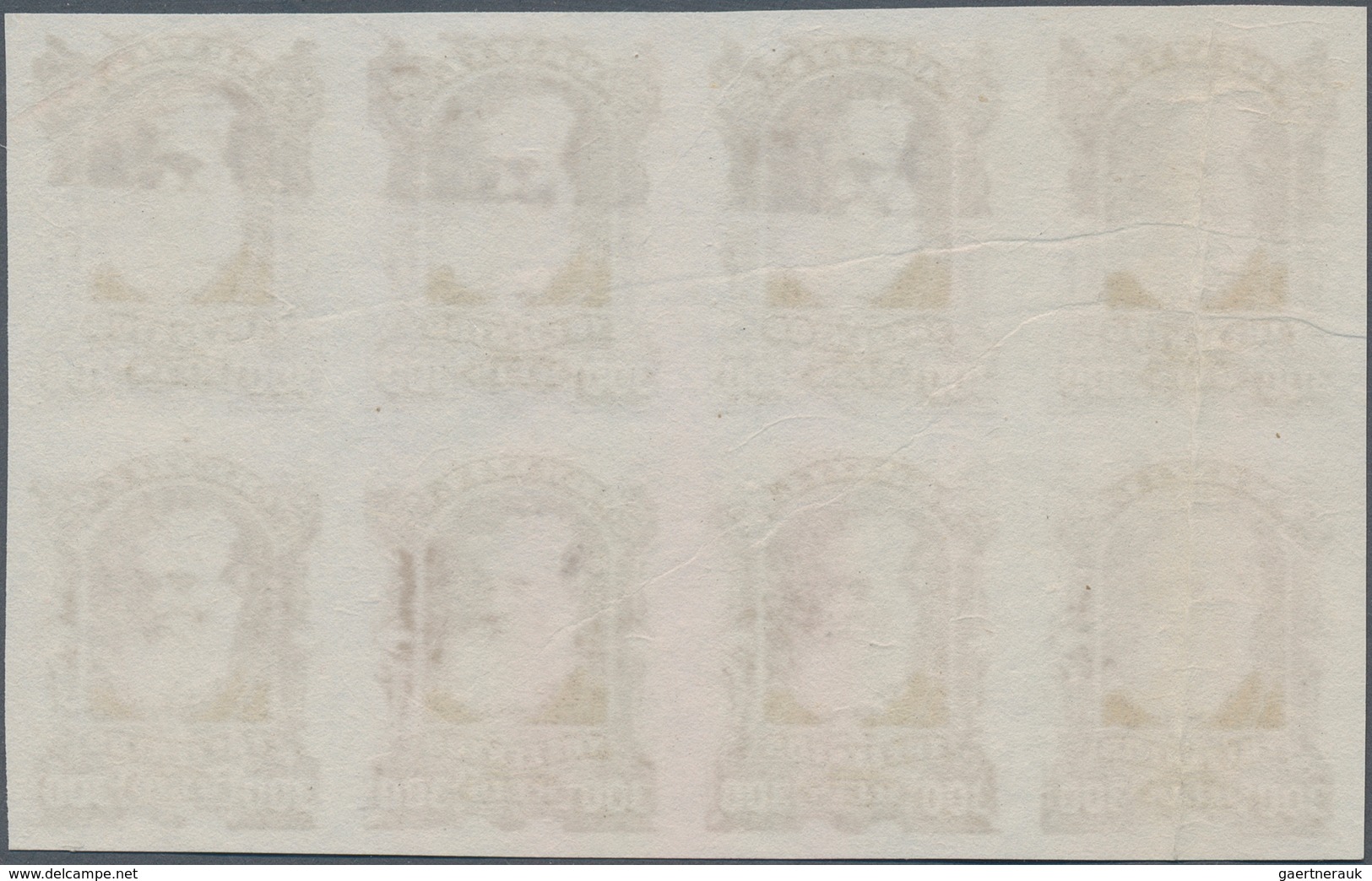 Brasilien: 1878-79, 300 R. Bister Imperf Block Of Eight On White Wove Paper, Vertical Crease At Left - Otros & Sin Clasificación