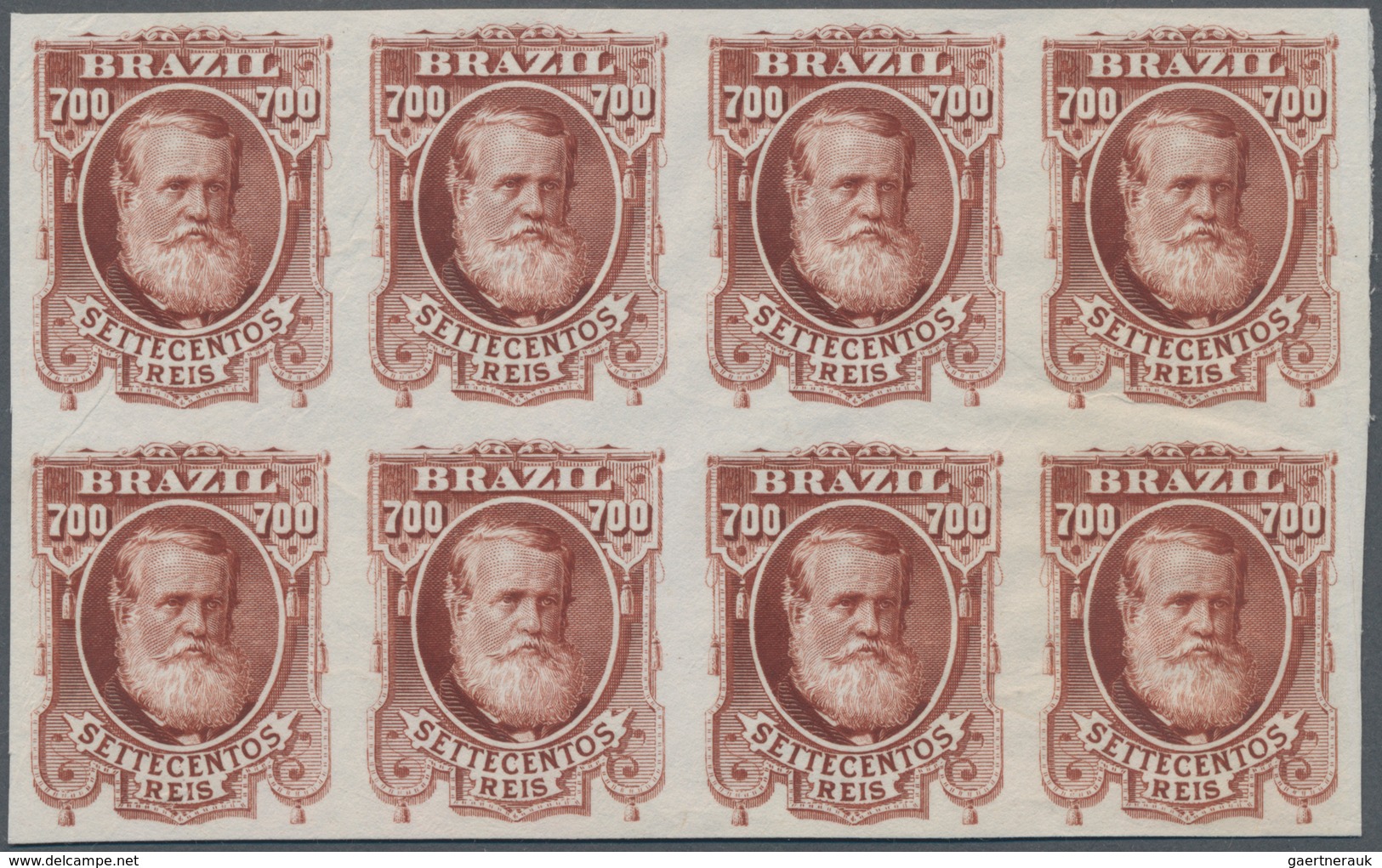 Brasilien: 1878-79, 700 R. Red-brown Imperf Block Of Eight On White Wove Paper, Very Fine And Fresh - Other & Unclassified