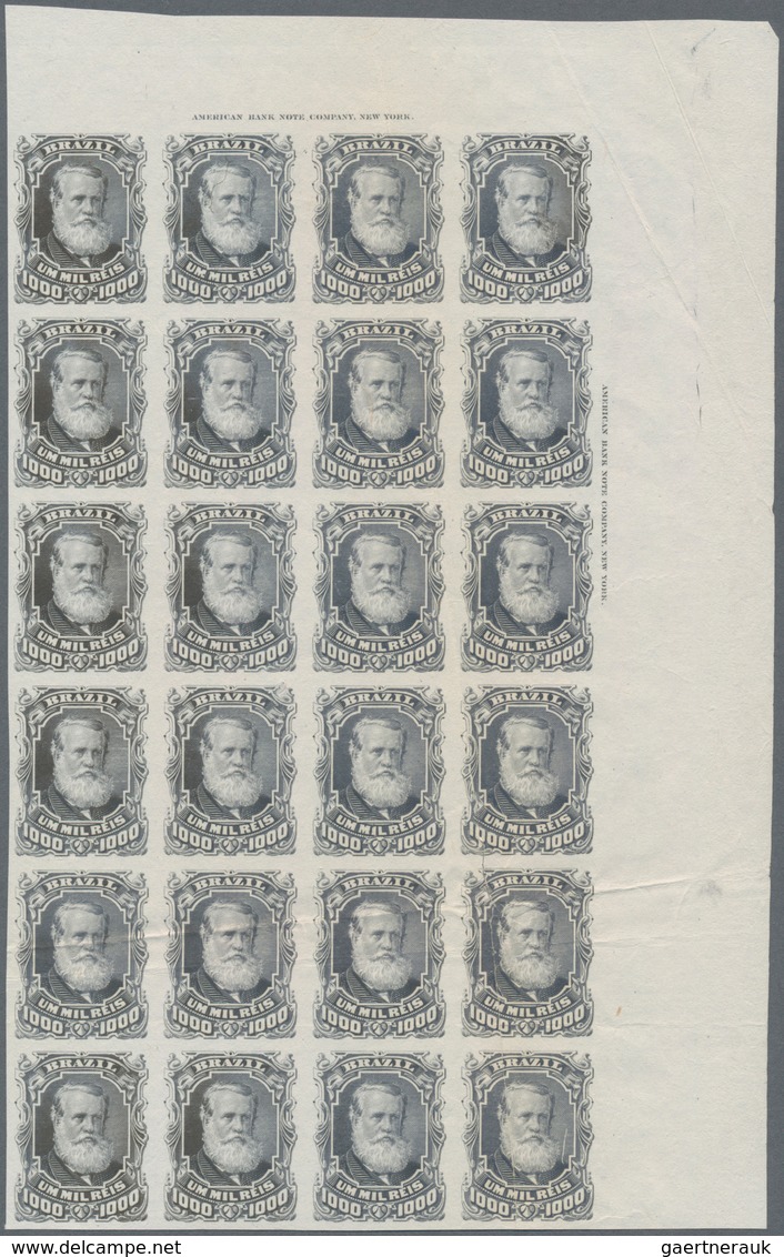 Brasilien: 1878-79, 1.000 R. Gray-lilac Imperf Block Of 24 On White Wove Paper, Top Right Wide Corne - Andere & Zonder Classificatie