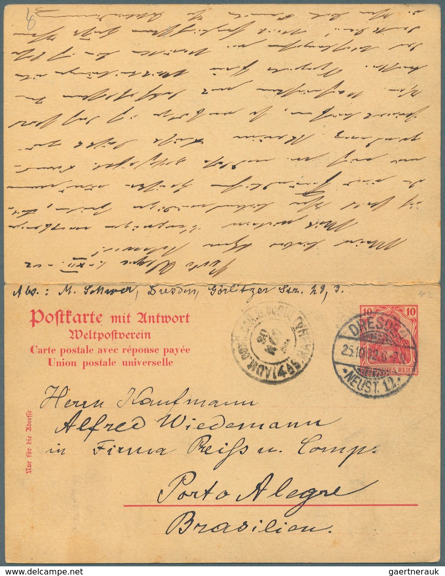 Brasilien: 1902, Germany 10 Pfg Cpl.postal Stationery Card With Reply Card From "DRESDEN, 25.101902" - Other & Unclassified