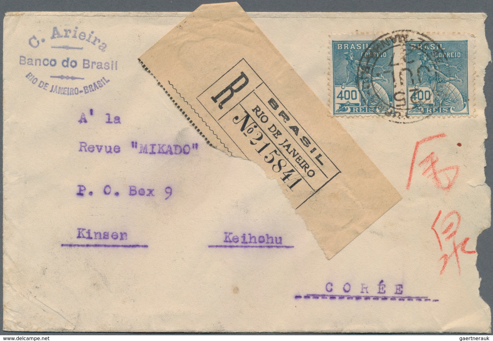 Brasilien: 1926/30, To Korea: Two Registered Covers From Pernambuco (endorsed "Pelo ALMANZORRA") Res - Andere & Zonder Classificatie