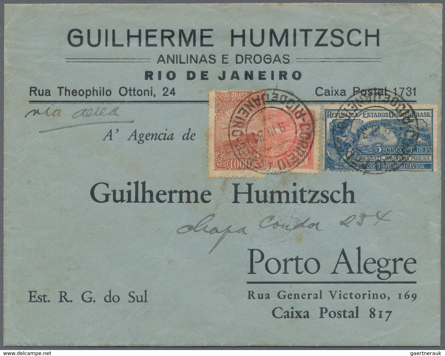 Brasilien: 1931, SELO DE "CONTRIBUICAO CIVICA", 5 Reis Blue, Together With Brazil 200 Reis Rose-red - Otros & Sin Clasificación