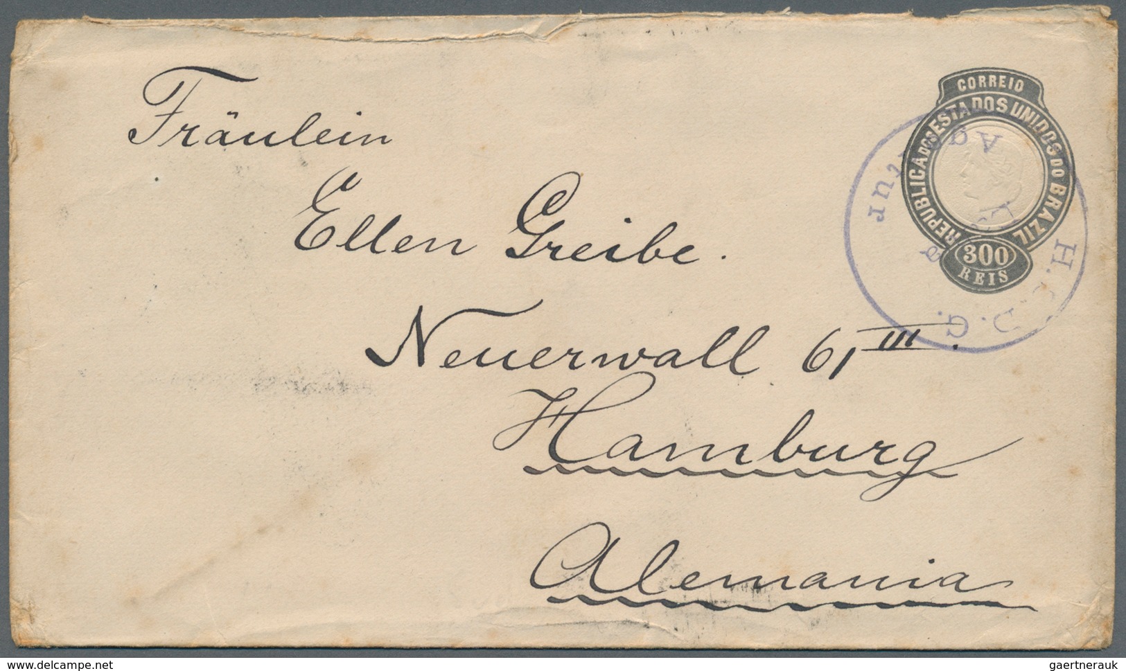 Brasilien - Ganzsachen: 1894, 300 R. Postal Stationery Envelope Used With Violet Cancel "H.S.D.G. Ba - Interi Postali