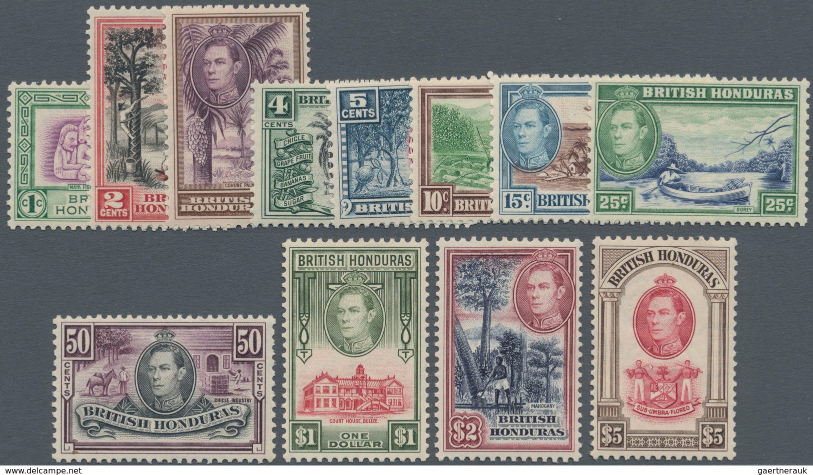 Britisch-Honduras: 1938, KGVI Definitives Complete Set Of 12, Mint Lightly Hinged, SG. £ 190 - Honduras Británica (...-1970)