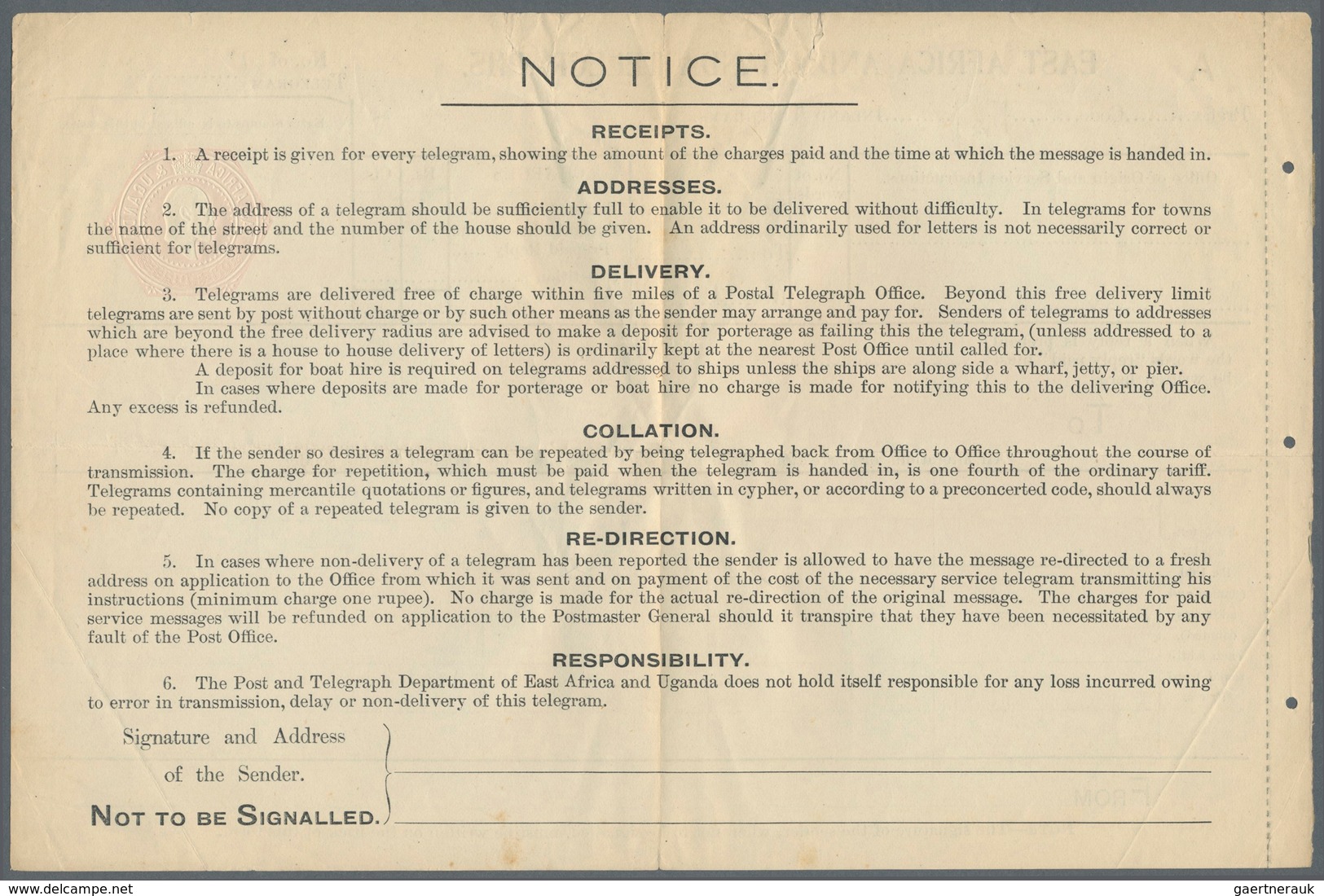 Britisch-Ostafrika Und Uganda - Ganzsachen: 1903, 1 R. Postal Stationery Telegraph, Unused, Folded A - Protectoraten Van Oost-Afrika En Van Oeganda